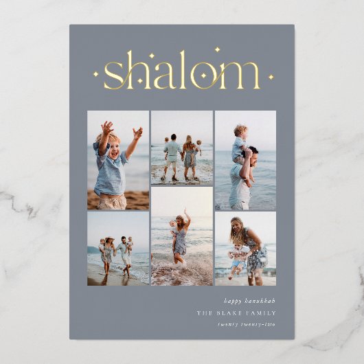 エレガント6フォトコラージシャロムハヌカー 箔シーズンカード (正面)