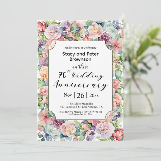 エレガント70周年結婚フローラ 招待状 (スタンド正面)