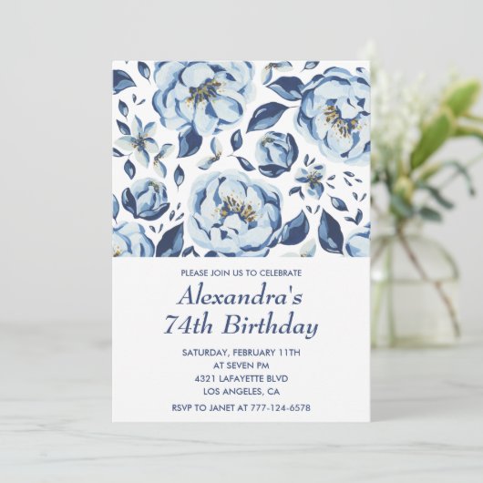 エレガント74歳の誕生日招待状フローラヴィンテージ 招待状 (スタンド正面)