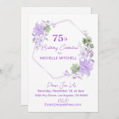 エレガント75カスタム番目の誕生日ラベンダーフローラ 招待状 (正面/裏面)