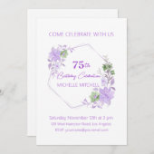 エレガント75カスタム番目の誕生日ラベンダーフローラ 招待状 (正面/裏面)