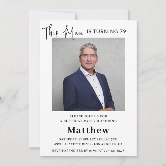 エレガント79歳の誕生日招待状メンズ写真 招待状 (正面)