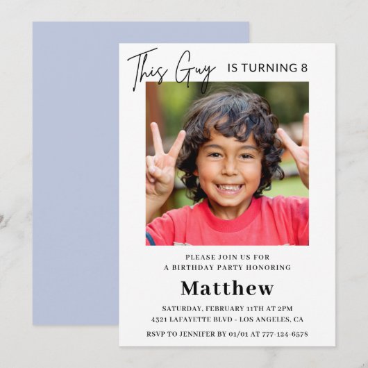 エレガント8歳の誕生日招待状Boy Photo 招待状 (正面/裏面)