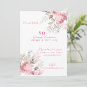 エレガント80カスタム番目の誕生日ピンクフローラ 招待状 (スタンド正面)