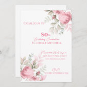 エレガント80カスタム番目の誕生日ピンクフローラ 招待状 (正面/裏面)