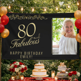 エレガント80歳のファビュラスな誕生日写真 黒 横断幕