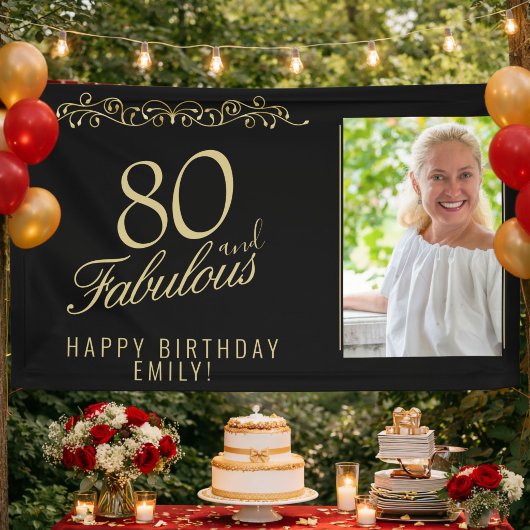 エレガント80歳のファビュラスな誕生日写真 黒 横断幕