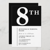 エレガント8th誕生日の招待ブラックシックガール 招待状 (正面/裏面)