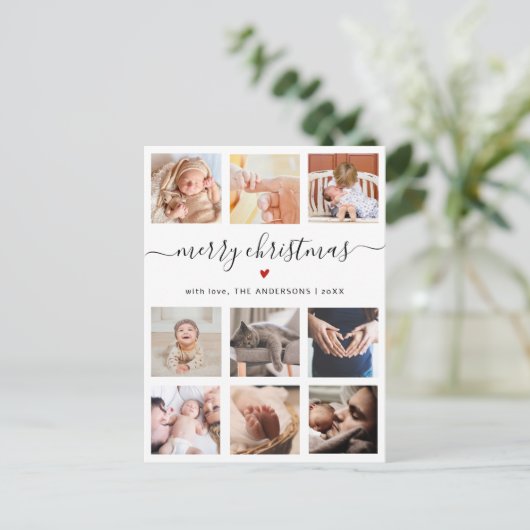 エレガント9ミニマルフォトコラージクリスマス ポストカード (スタンド正面)