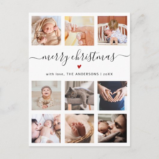 エレガント9ミニマルフォトコラージクリスマス ポストカード (正面)