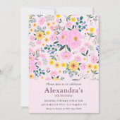 エレガント9歳の誕生日招待状ピンクフローラシック 招待状 (正面)