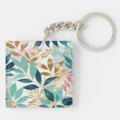 エレガント おしゃれな 葉っぱ 葉の模様 モノグラム キーホルダー (裏面)