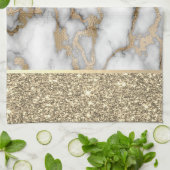 エレガント おしゃれ ゴールド グリッター シャイニー ホワイト 大理石 キッチンタオル (折り畳み)