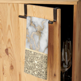 エレガント おしゃれ ゴールド グリッター シャイニー ホワイト 大理石 キッチンタオル