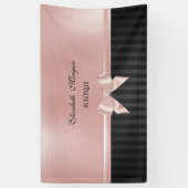 エレガント おしゃれ ラグジュアリー ストライプ ピンク リボン 横断幕 (縦)