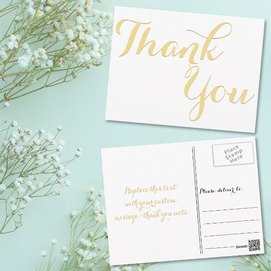 エレガント おしゃれ 偽物 ゴールド スクリプト 白い 感謝 ポストカード