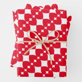 エレガント&おもしろい明ストライプのるい赤いハートパターン ラッピングペーパーシート