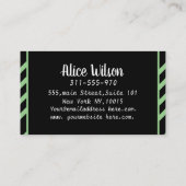 エレガント&かわいいピンクのローズブラックグリーンストライプのサロン 予約カード (裏面)