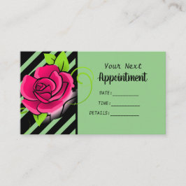 エレガント&かわいいピンクのローズブラックグリーンストライプのサロン 予約カード