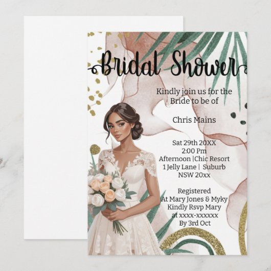 エレガント |かわいい |おもしろい | |ブライダルシャワー 招待状 (正面/裏面)