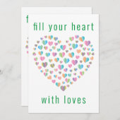 エレガント かわいい カラフル ハート パターン デザイン 招待状 (正面/裏面)