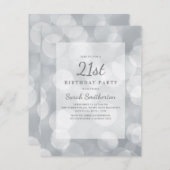 エレガント かわいい グリッター シルバー ボケ 21歳の誕生日 招待状 (正面/裏面)