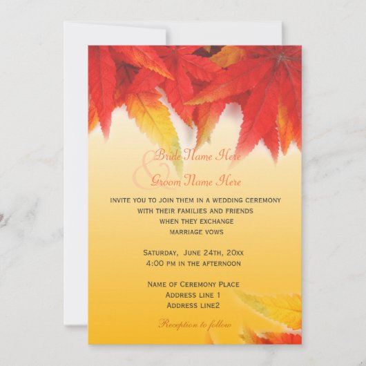 エレガント、かわいらし秋の結婚式招待状 招待状 (正面)