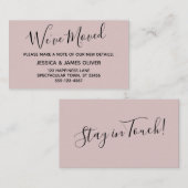 エレガント、ほこりっぽいバラタイポグラフィ「引っ越しました」カード 名刺 (正面/裏面)