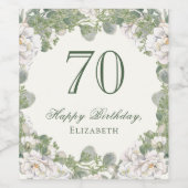 エレガント アイボリー 花柄 70歳の誕生日 ナプキン ワインラベル (シングルラベル)