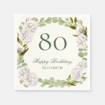 エレガント アイボリー 花柄 80歳の誕生日 ナプキン