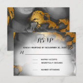 エレガント アブストラクト ブラック グレー ゴールド グリッター ~* 出欠カード (正面/裏面)