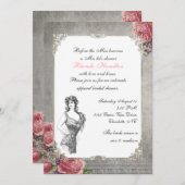 エレガント アンティーク ローズ ブライダル シャワー 招待状 (正面/裏面)