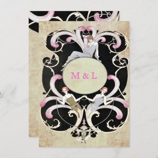 エレガント,アールデコ,結婚式招待状ゲイ 招待状 (正面/裏面)