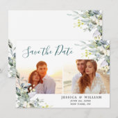 エレガント ウォーターカラー ユーカリ 2 フォト ウェディング セーブザデート (正面/裏面)