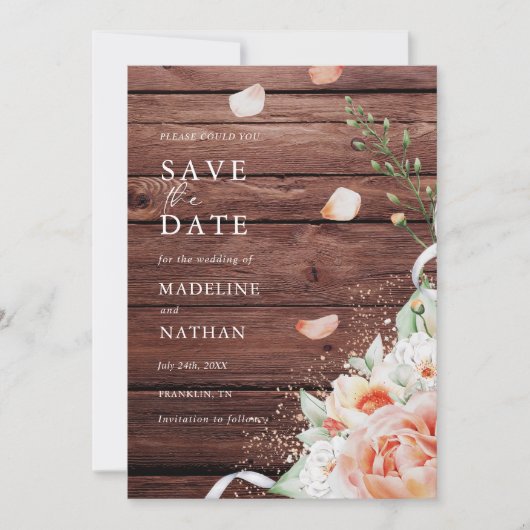 エレガント&ウッド素朴&ピーチフローラ保存日 セーブザデート (正面)