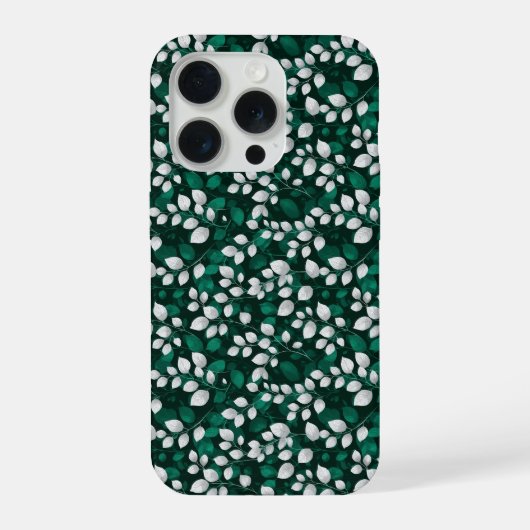 エレガント エメラルド リーフ ホワイト フラワー 模様 iPhoneケース (裏面)