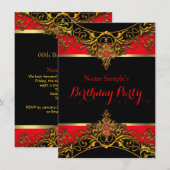 エレガント エリート ロイヤル 赤 金 黒 誕生日 2 招待状 (正面/裏面)