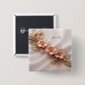 エレガント オレンジ ピーチ フラワーボタン 缶バッジ (正面&裏面)