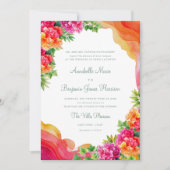 エレガント オレンジ フラワーのブーゲンビリア イタリア ウェディング 招待状 (正面)