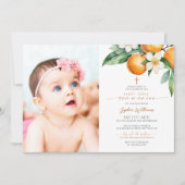 エレガント オレンジ フラワーフォト ファースト ホーリー コミュニオン 招待状 (正面)