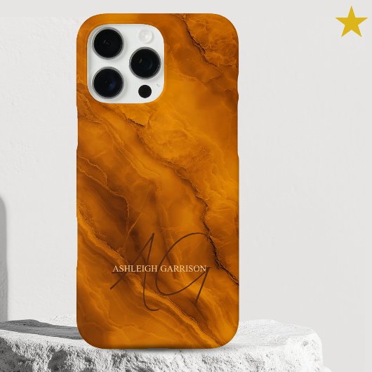 エレガント オレンジ マーブル カスタム 名前 モノグラム Case-Mate iPhoneケース