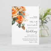 エレガント オレンジ ローズ 水彩 フラワー ウェディング 招待状 (スタンド正面)