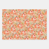 エレガント オレンジ 水彩 フラワーリーフ ラッピングペーパーシート (正面3)