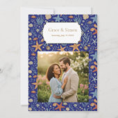 エレガント オーシャン シー ゴールド 群青 カスタム ウェディング 招待状 (裏面)