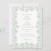 エレガント オールインワン フローラル セージ & ホワイト ウェディング 招待状 (正面)