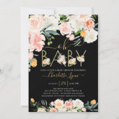 エレガント オー ベイビー ブラッシュ ピンク ゴールド フラワーベイビーシャワー 招待状 (正面)
