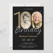 エレガント カスタム フォト ゴールド ブラック 100歳の誕生日 招待状 (正面)