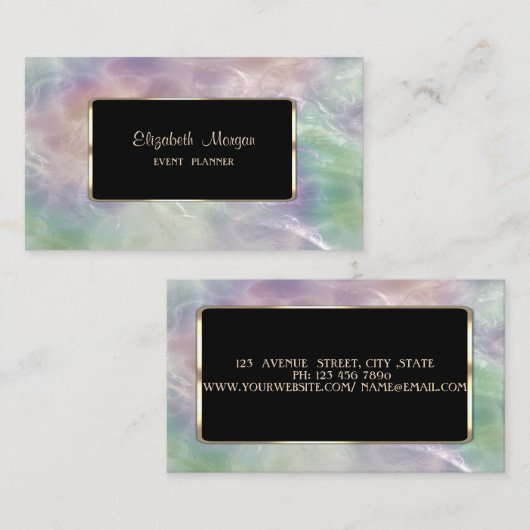 エレガント カラフル イリデッセント パール ホログラフィック 名刺 (正面/裏面)