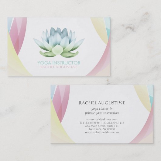 エレガント カラフル ロータス ヨガ メディテーション インストラクター 名刺 (正面/裏面)