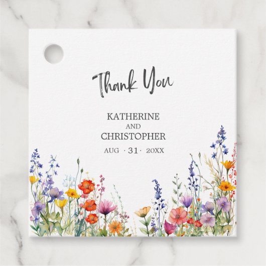 エレガント カラフル ワイルドフラワーズ ウェディング サンクス フェイバータグ (正面)
